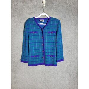 Vintage Mita Button Up Cardigan‎ Sweater Womens Size 6 Krinkle Spun Plaid V-Neck